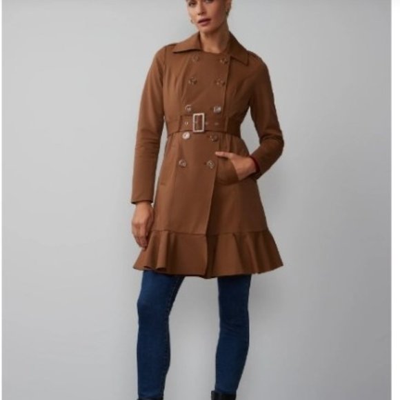 New York & Company Jackets & Blazers - NEW YORK & CO. Caramel Brown Double Breasted Peplum City Coat Trench sz L